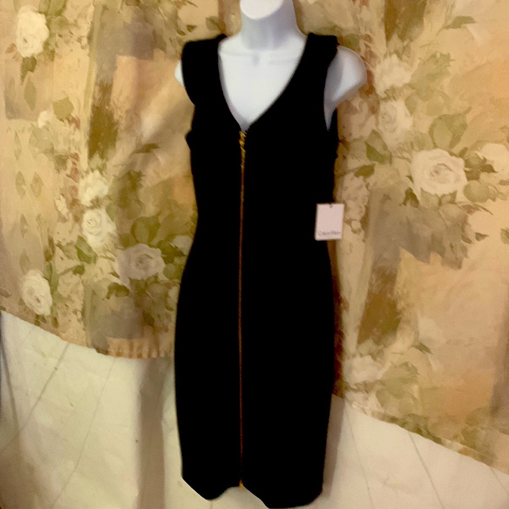 Calvin Klein black dress with gold zipper front